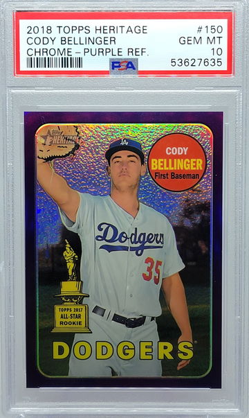 2018 TOPPS HERITAGE #159 CODY BELLINGER CHROME - PURPLE REF. PSA 10