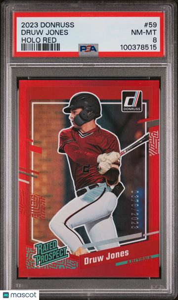 2023 Panini Donruss Druw Jones #59 Holo Red 0378/2023 PSA 8
