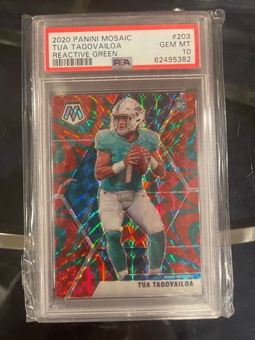 2020 Mosaic Reactive Green Prizm PSA 10 Tua Tagovailoa Miami Dolphins