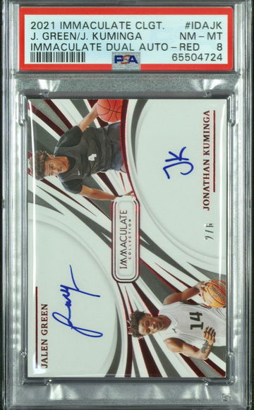 2021 Panini Immaculate Jalen Green Jonathan Kuminga Dual RC Red on card Auto 2/6 PSA 8 NM-MT