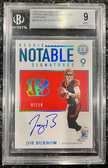 2020 Encased Rookie RC Notable Signature Joe Burrow /50 Sapphire,  Auto 10 BGS 9