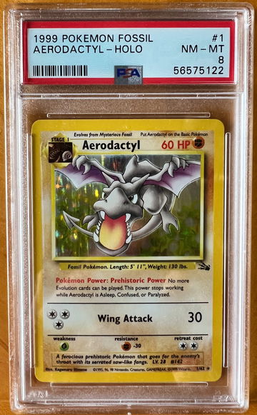 1999 Pokémon Fossil Aerodactyl - Holo PSA 8