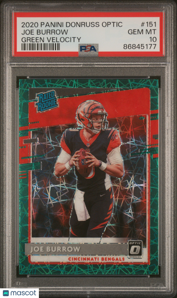 PSA 10 2020 Panini Donruss Optic Joe Burrow Green Velocity Rookie #151