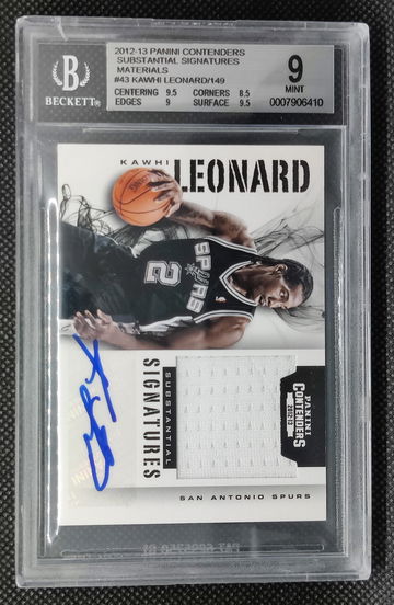 KAWHI LEONARD 2012 Contenders Substantial Signatures Materials Jersey Auto Rookie RC 52/149 - BGS 9 MINT Auto 10