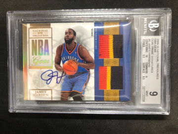 JAMES HARDEN 2009-10 National Treasures #49 Rookie Dual Patch#/49 Auto  BGS 9