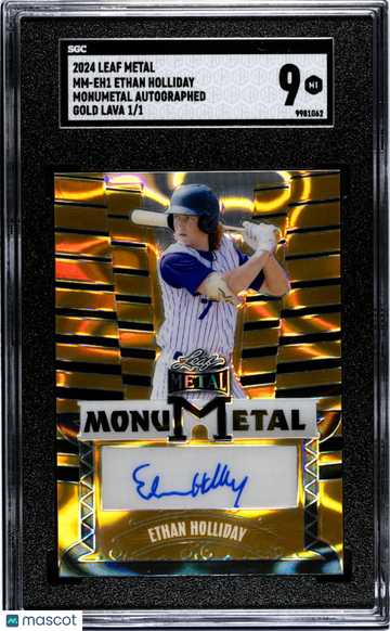 2024 Leaf Metal Ethan Holliday #MM-EH1 Monumetal Autographed Gold Lava 1 1 SGC 9