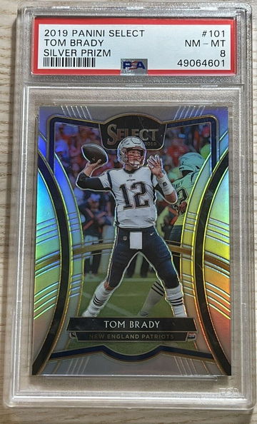 2019 Panini Select Tom Brady Silver Prizm Premier Level PSA 8 MT Patriots Goat