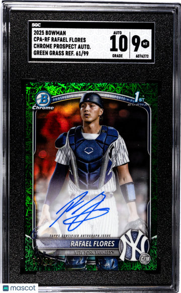2025 Bowman Rafael Flores #CPA-RF Chrome Prospect Autograph Green Grass Refractor SGC 9 Auto 10