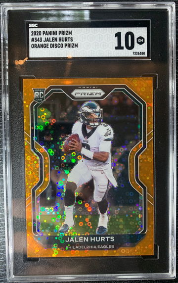 2020 Panini Prizm Jalen Hurts Orange Disco Prizm SGC 10 RC