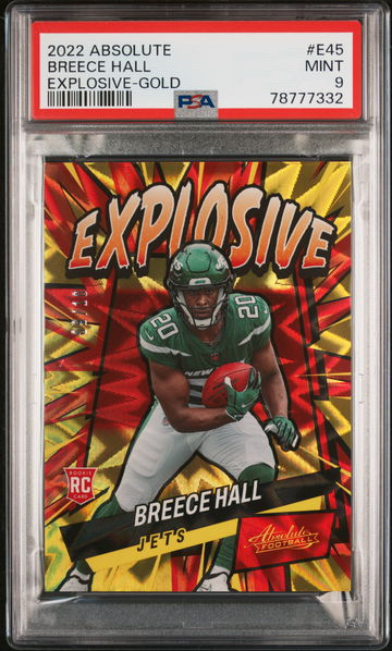 2022 Panini Absolute Explosive Gold Breece Hall #E45 /10 PSA 9