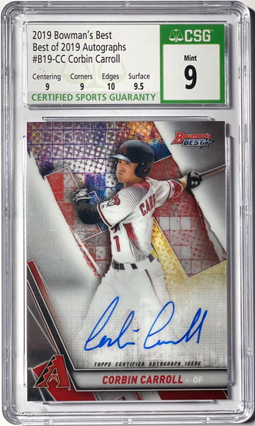 Corbin Carroll 2019 Bowman’s Best Top Prospects Auto CSG9/10 Mint