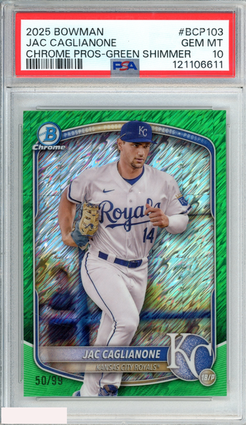 2025 BOWMAN CHROME PROSPECTS JAC CAGLIANONE #BCP103 GREEN SHIMMER OF 99 PSA 10