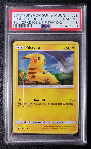 Pikachu PSA 8 Cracked Ice 2017 Sun & Moon Pokemon Holo #28