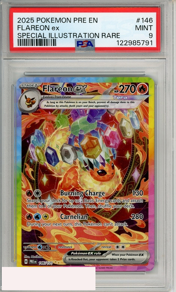 2025 POKEMON PRE EN-PRISMATIC EVOLUTIONS FLAREON EX #146 SIR PSA 9 MINT