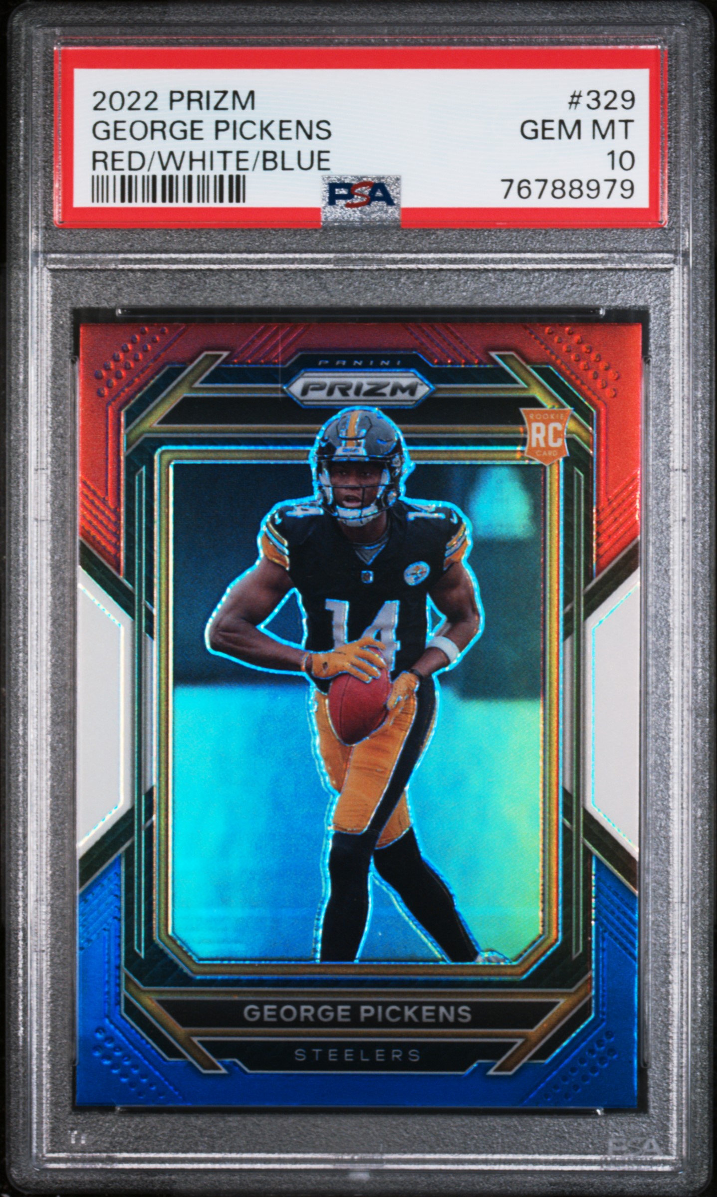 George Pickens 2022 Panini Prizm #329 Red/White/Blue Prizm RC PSA10 GEM MT