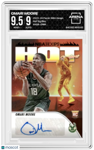 2023-24 Panini NBA Hoops Omari Moore #HSR-OMM Hot Signatures Rookie Arena Club 9.5 Auto 9