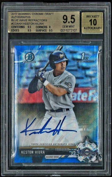 2017 Bowman Chrome Draft Keston Hiura Blue Wave Refractor Auto /150 BGS 9.5