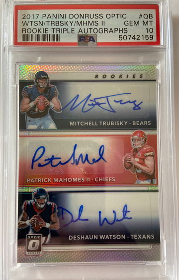 2017 Donruss Optic Rookie Triple Auto Watson, Mahomes, Trubisky PSA 10