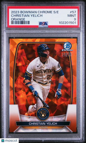 2023 Bowman Chrome Sapphire Edition Christian Yelich #57 Orange /75 PSA 9