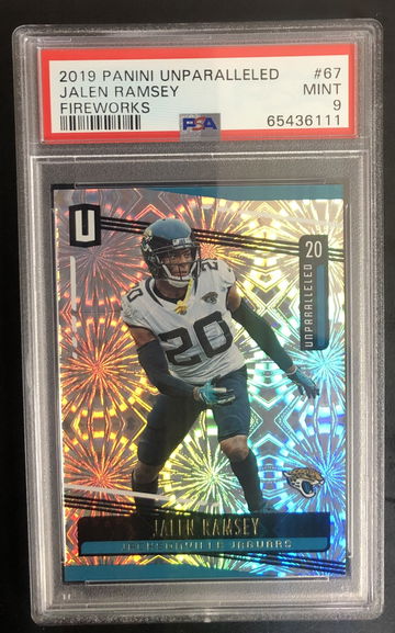 2019 Panini Unparalleled Fireworks /5 Jalen Ramsey PSA Mint 9 Pop 1, 0 Higher