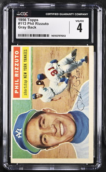 1956 TOPPS PHIL RIZZUTO GRAY BACK #113 CGC 4 BS.B2.42