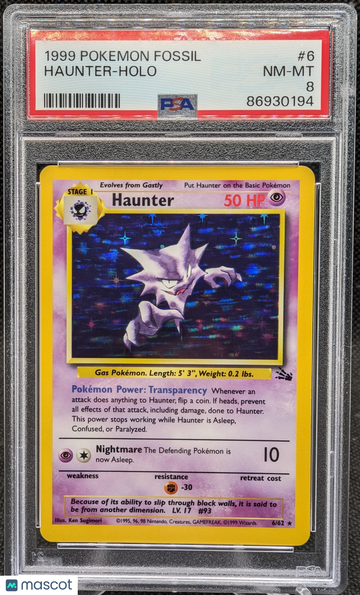 1999 Pokemon Fossil Haunter Holo #6 PSA 8