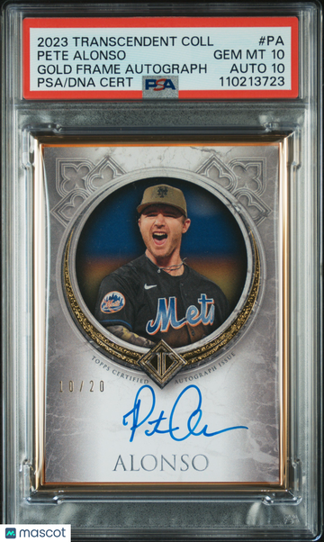 2023 Topps Collection Transcendent Collection Gold Frame Auto Pete Alonso #PA /20 PSA 10 Auto 10