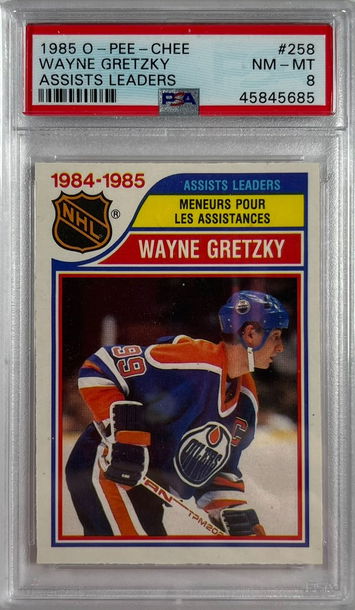 1985 O-Pee-Chee Wayne Gretzky Assists Leaders PSA 8 Near Mint-Mint