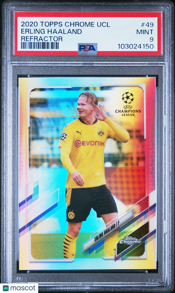 2020 Topps Chrome Uefa Champions League Erling Haaland #49 Refractor PSA 9