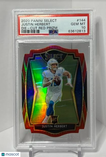 Justin Herbert 2020 Select Red Die-Cut Prizm Premier Rookie RC PSA 10 GEM MINT