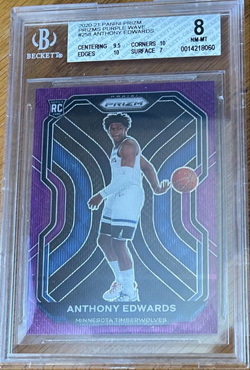 2020-21 Panini Prizm Anthony Edwards 258 Purple Wave Prizm BGS 8