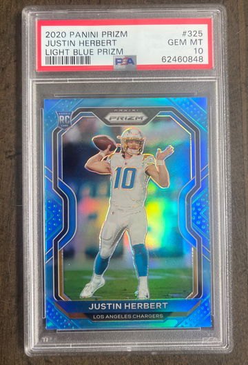 2020 Prizm Justin Herbert light blue prizm PSA 10