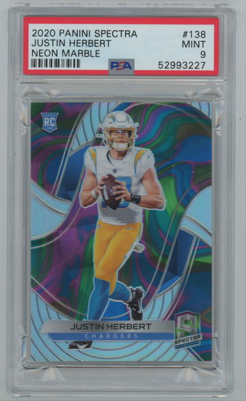 Justin Herbert 2020 Spectra NEON MARBLE 2/4 RC PSA 9 Pop 1