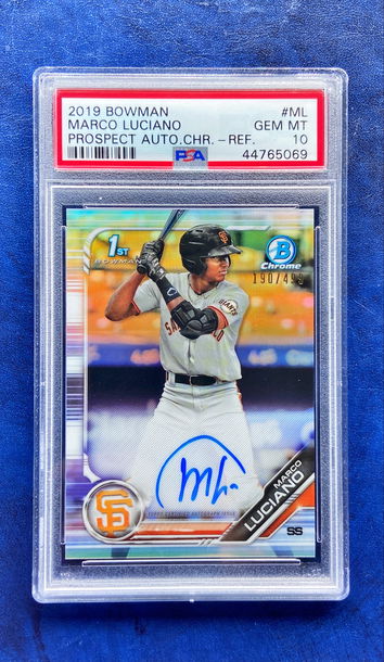 MARCO LUCIANO- 2019 Bowman Chrome Prospect auto - Refractor /499 - PSA 10 bold autograph 