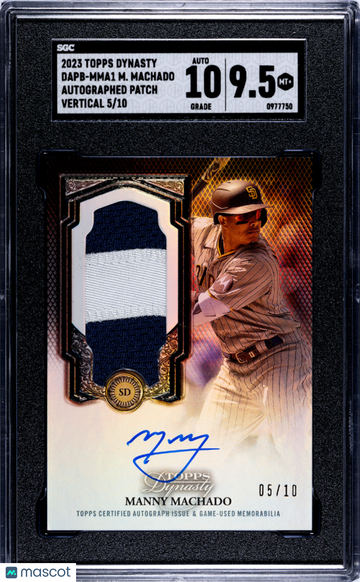2023 Topps Dynasty Manny Machado #DAPB-MMA1 Autograph Patch Vertical SGC 9.5 Auto 10