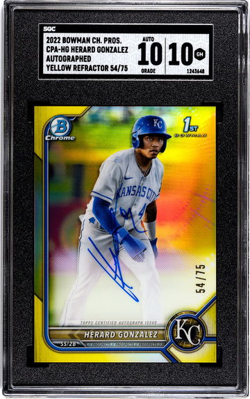 2022 Bowman Chrome Herard Gonzalez CPA-HG 1st Auto Yellow Refractor numbered 54/75
