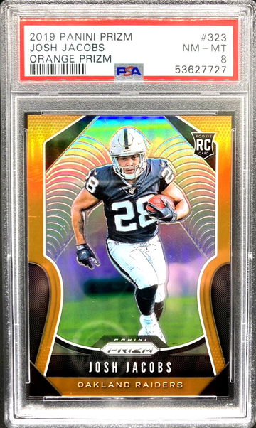 2019 Panini Prizm #323 Josh Jacobs Orange #/249 * PSA 8 NM-MT * Raiders Rookie