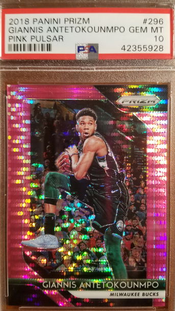 2018-19 MVP YEAR Prizm Pink Pulsar Prizm #'d 42/42 Giannis Antetokounmpo PSA 10 Gem Mint