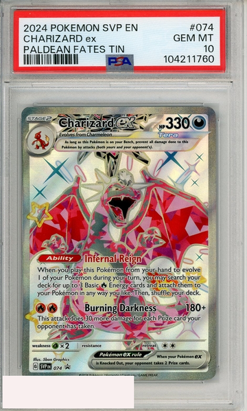 2024 POKEMON SVP EN-SV BSP CHARIZARD EX #074 PALDEAN FATES TIN PSA 10 GEM MT