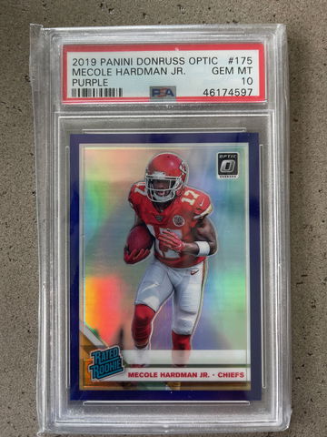 2019 MECOLE HARDMAN JR PANINI DONRUSS PURPLE OPTIC /50 PSA GEM MT 10
