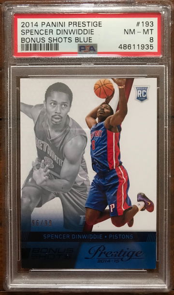 2014 Panini Prestige Spencer Dinwiddie Bonus Shots Blue Parallel PSA 8