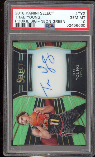 2018 Panini Select Trae Young Neon Green Rookie Sig Auto /99 PSA 10