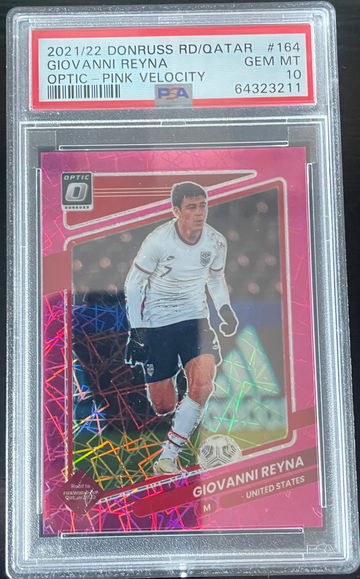 2021-22 Donruss Soccer Road to Qatar Giovanni Reyna Optic Pink Velocity Prizm /25 PSA 10