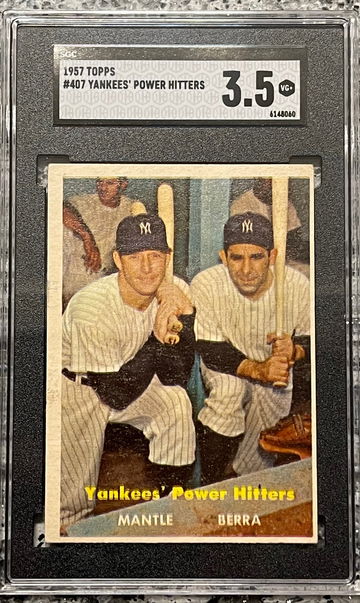 1957 Topps Mickey Mantle/ Yogi Berra  # 407  Yankee Power Hitters SGC 3.5