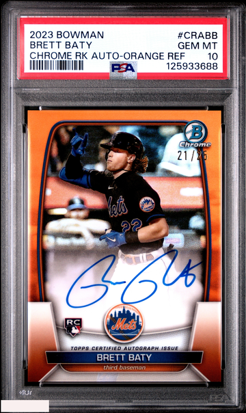 2023 BOWMAN CHROME ROOKIE AUTO BRETT BATY #CRABB ORANGE 21 OF 25 RC PSA 10