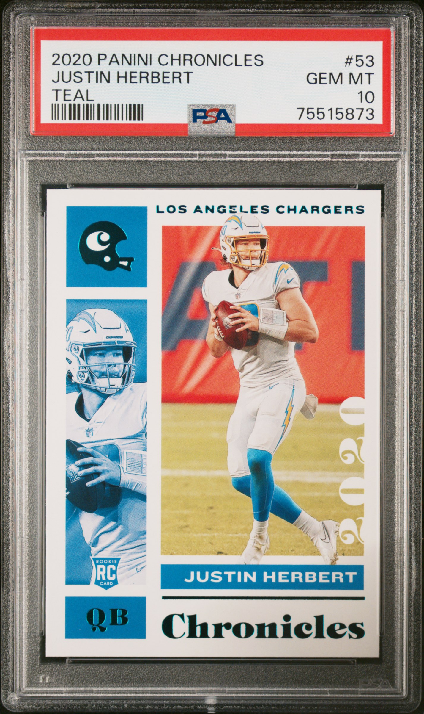 2020 Panini Chronicles Justin Herbert #53 Teal PSA 10