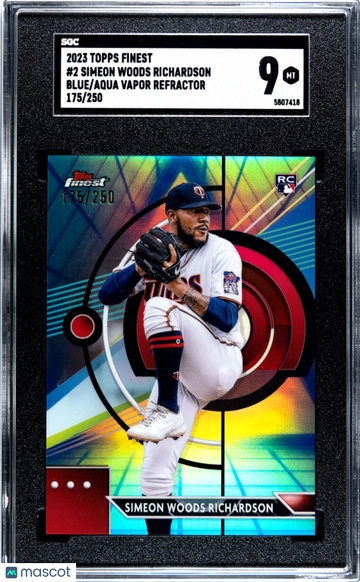 2023 Topps Finest Simeon Woods Richardson #2 Blue Aqua Vapor Refractor /250 SGC 9