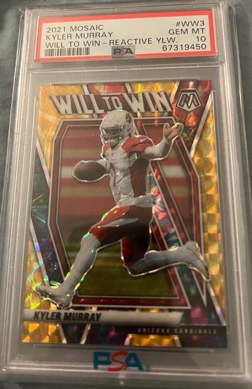 Kyler Murray 2021 Panini Mosaic Will To Win Reactive Yellow Fusion /89 PSA 10 