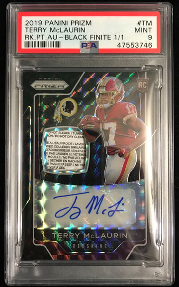 Terry McLaurin 2019 Prizm Black Finite RPA Laundry Tag 1/1 PSA 9