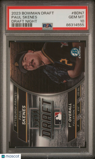 Graded 2023 Bowman Draft Paul Skenes #BDN7 Draft Night RC Baseball Card PSA 10
